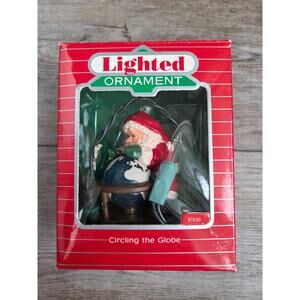 Vintage Hallmark Keepsake Ornament Circling the Globe Santa Lighted Magic 1984